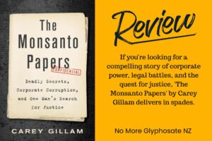 Book review cover of The Monsanto Papers by Carey Gillam.