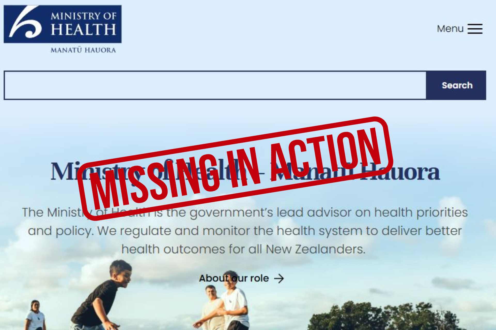 Ministry of Health – Manatū Hauora homepage stating it is the government’s lead health advisor ensuring better outcomes.