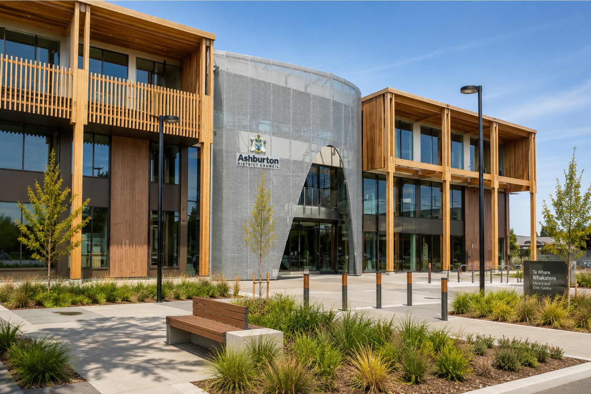 Te Whare Whakatere, Ashburton District Council's Library and Civic Centre, representing the council featured in the No More Glyphosate NZ Council Transparency Project.